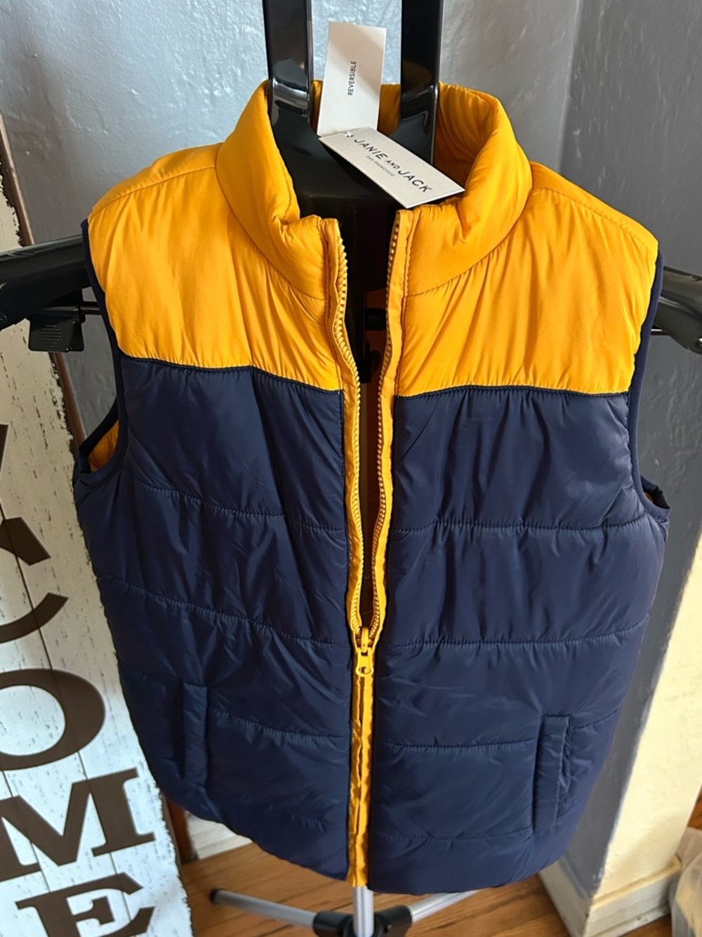 Janie and Jack Navy & Yellow Puffer Vest